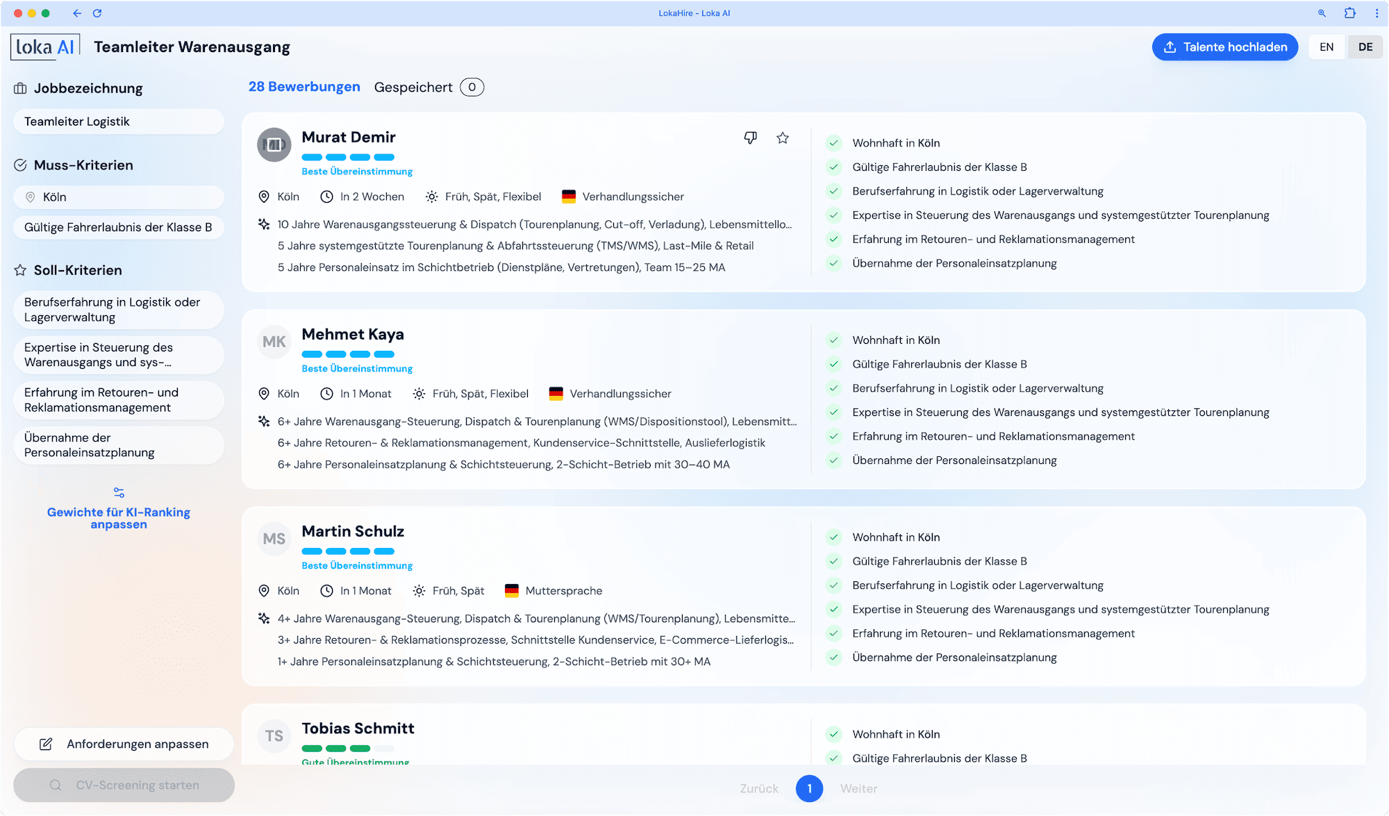 LokaHire prioritized candidate list in SAP SuccessFactors context